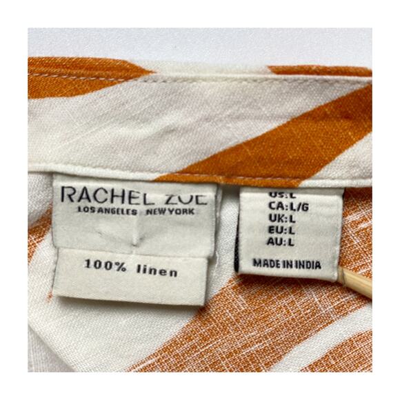 Rachel Zoe Zebra Stripe Linen Pant Set Orange White Top L Pants S India - Picture 8 of 16